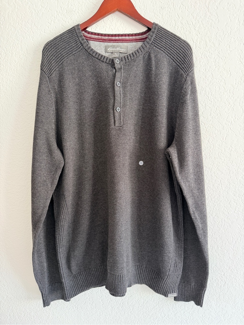 Eddie Bauer Men's Dark Gray Henley Crewneck Sweater